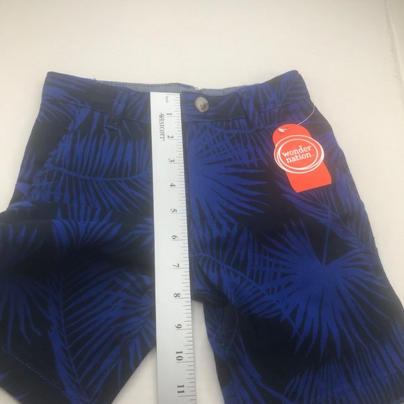 Wonder Nation Boy's Size 6 Adjustable Waist Flat Front Short Blue Palm Leaf New - Picture 11 of 13